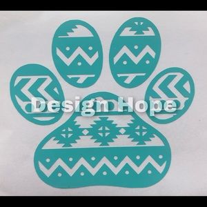Aztec blue paw print decal 4”